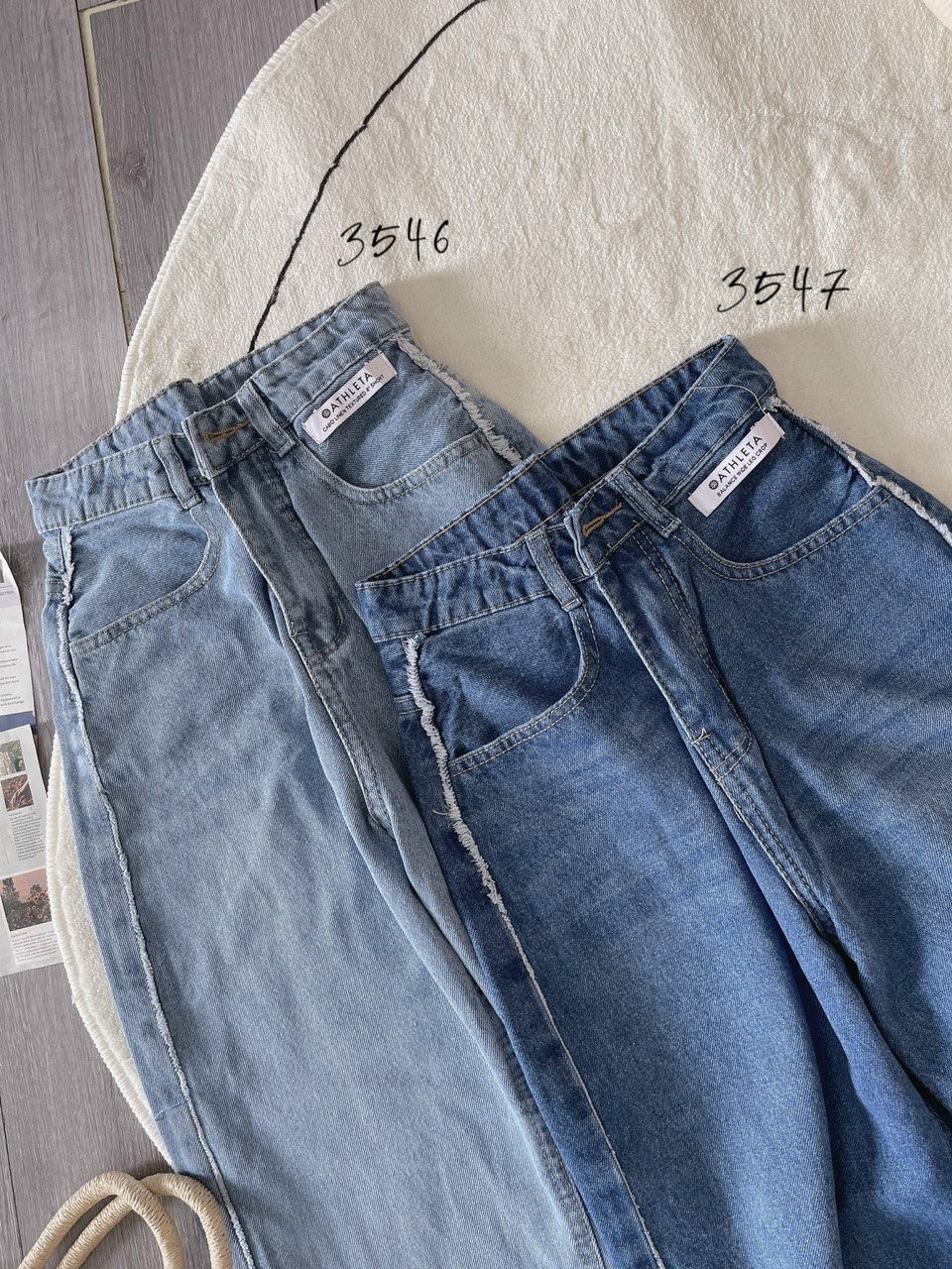 Quần Jean Nữ Ống Rộng Lưng Cao Phong Cách Ulzzang Năng Động, Chất Bò Dày Dặn Phối Sọc Cá Tính NB Stores