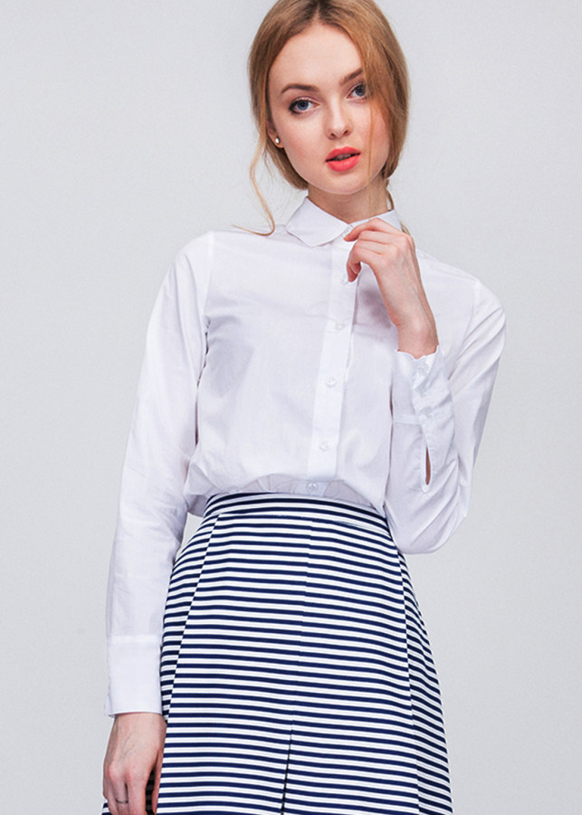 Áo sơ mi trắng sọc gân nỏi basic tay dài