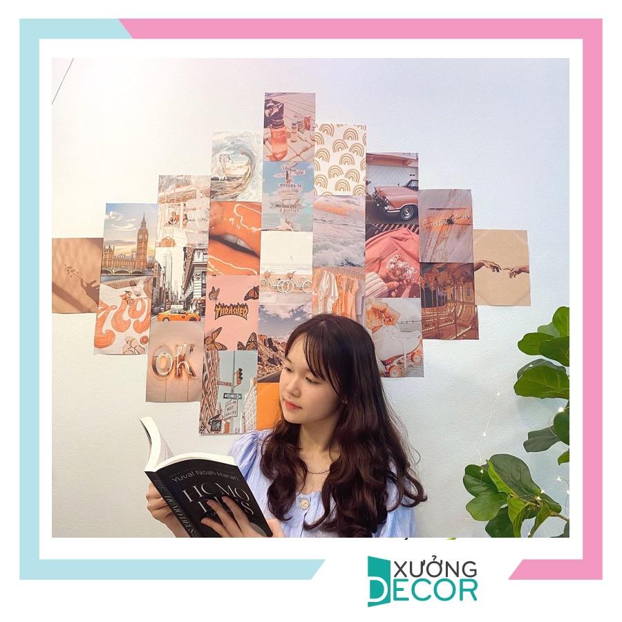 Set 24 hình Wall Collection Sticker dán tường trang trí decor phòng ngủ instargram - theme Peach Cam Đào 1305