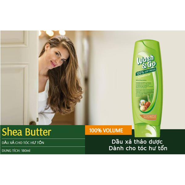 Dầu xả hạt bơ mỡ dành cho tóc hư tổn Wash&amp;Go Conditioner Shea Butter 180ml + Móc khóa