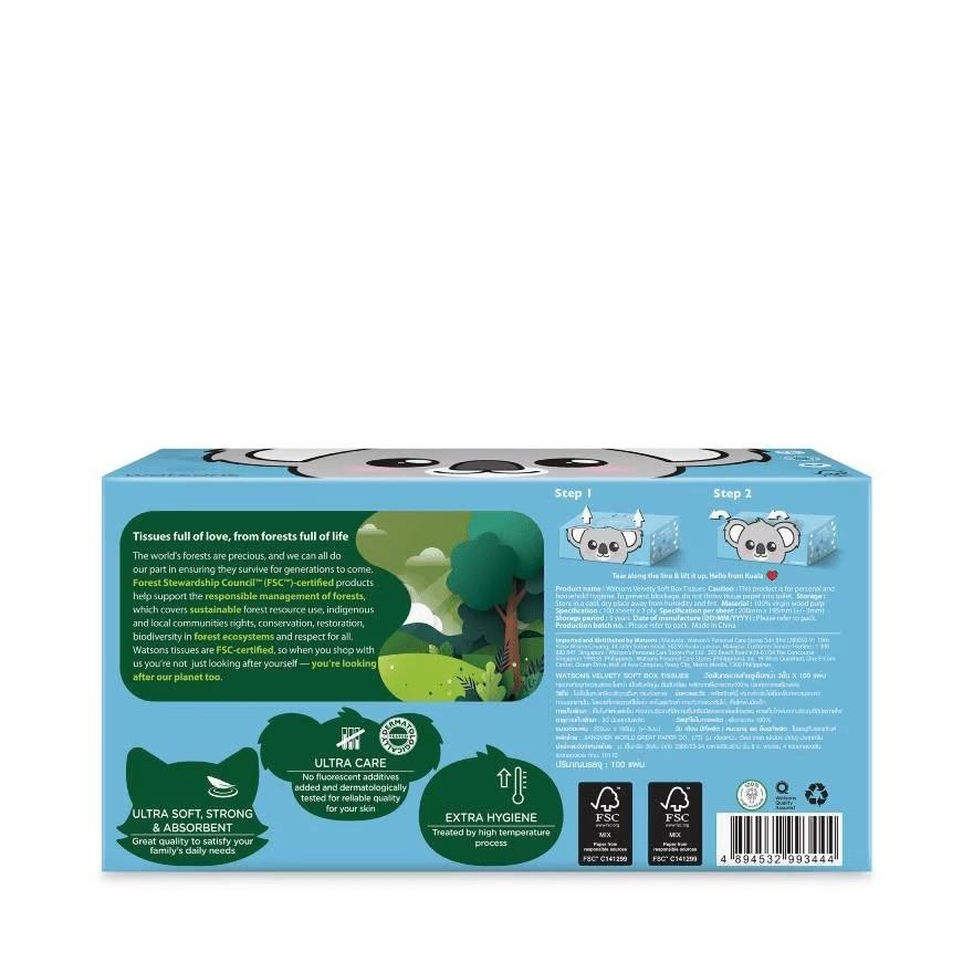 Khăn Giấy Hộp Watsons Facial Box Tissue 3ply x 100s (Koala+Penguin)(Hình Ngẫu Nhiên)