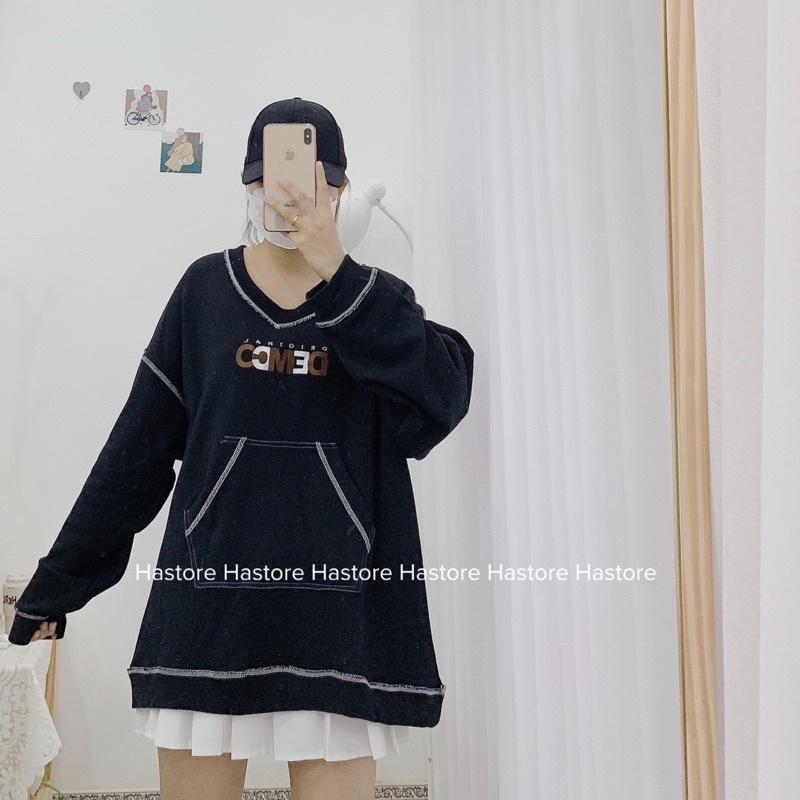 Áo sweater da cá dày dặn chữ DEMCO