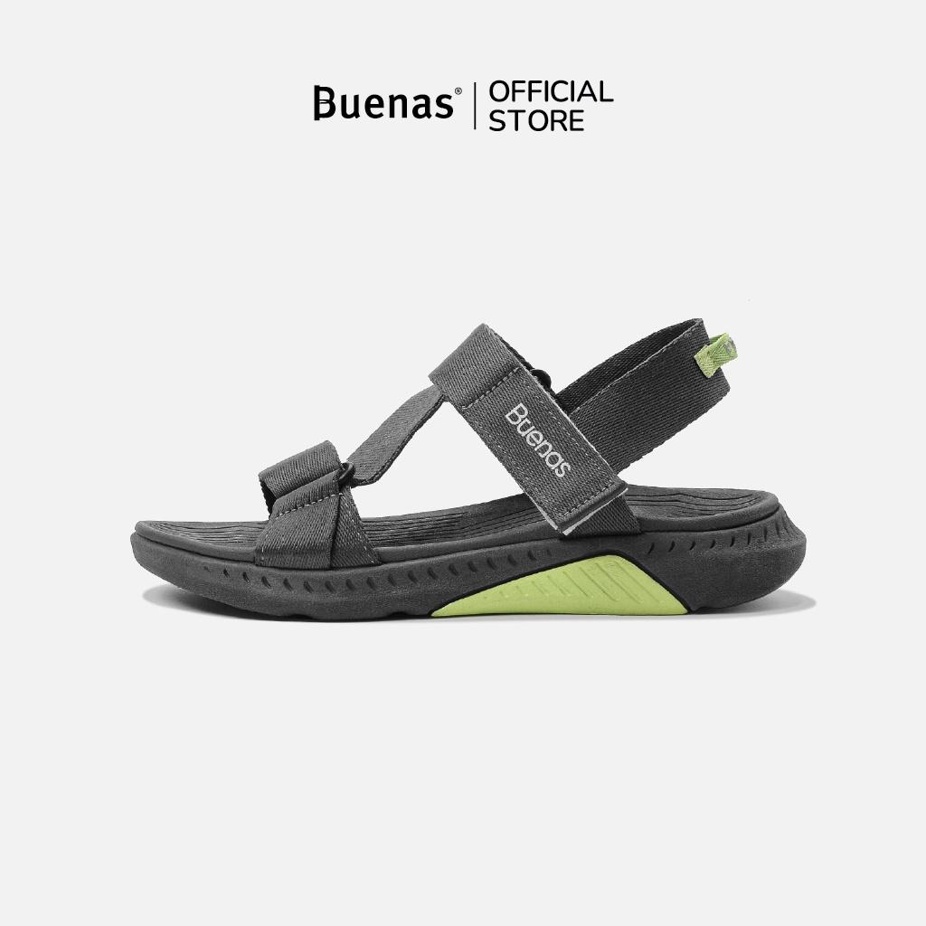Giày sandal nam nữ unisex đi học quai ngang Buenas Sport S9 Nâu Xanh đế cao 3 phân