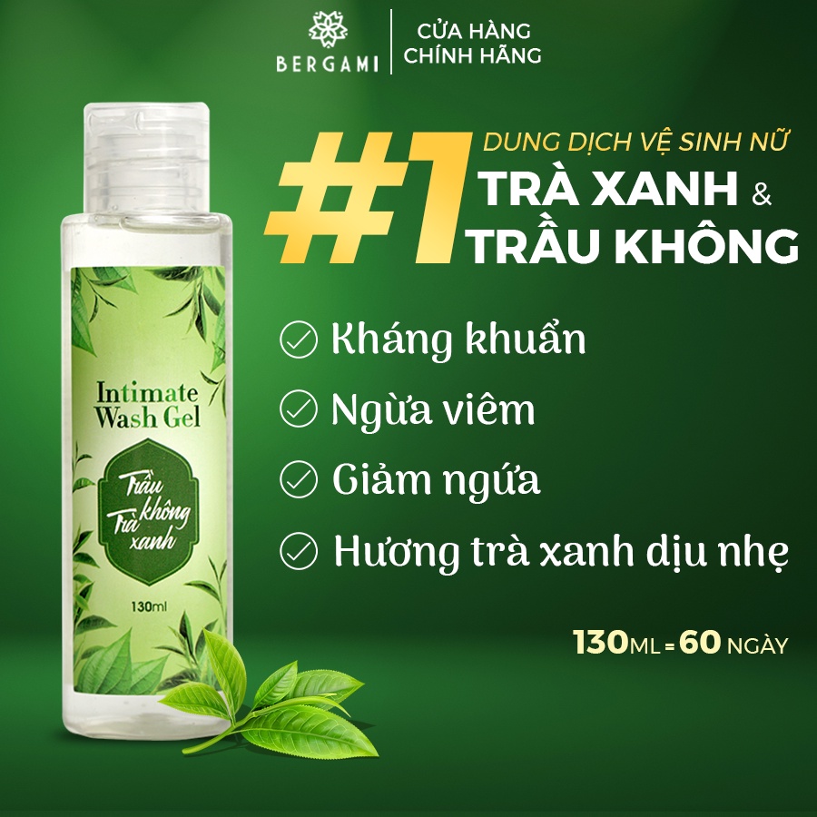 Combo Dung dịch vệ sinh Nam &amp; Nữ Bergami tinh chất trầu trà 130ml/chai, mùi nước hoa khử mùi 130ml/chai