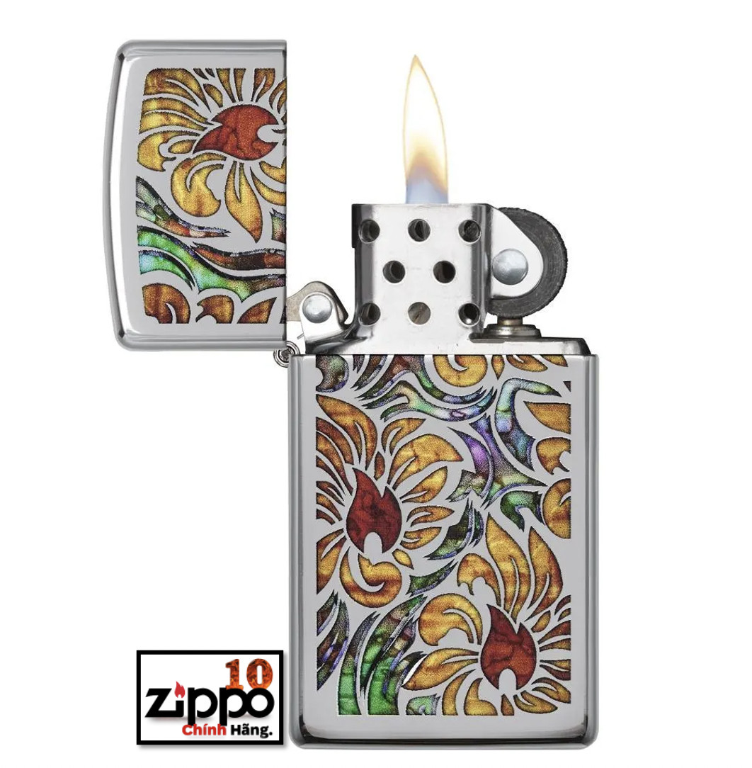 Bật lửa Zippo Slim 29702 Fusion Floral Design - Chính Hãng 100%