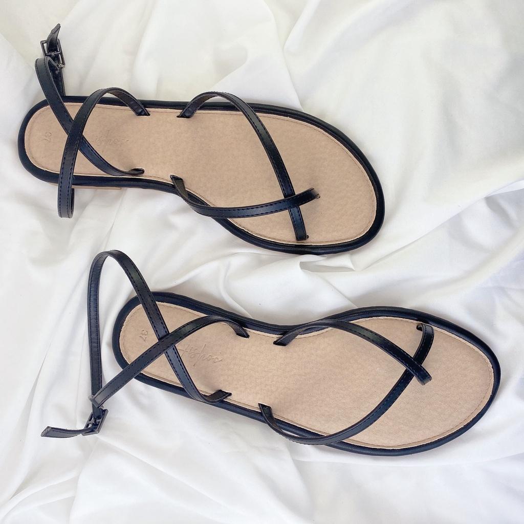 Dép sandal nữ đẹp thời trang đi biển quai dây mảnh đế bệt cao cấp chính hãng HISHOO S073