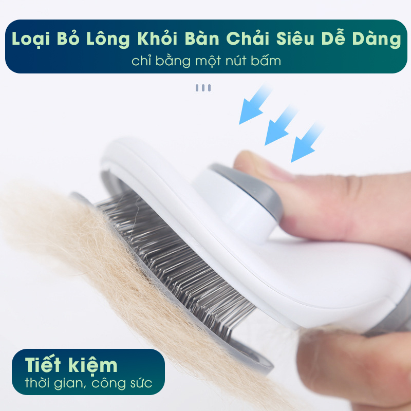 Lược Chải Lông Chó Mèo Thú Cưng Có Nút Bấm Gỡ Rối Loại Bỏ Lông Rụng Tối Đa