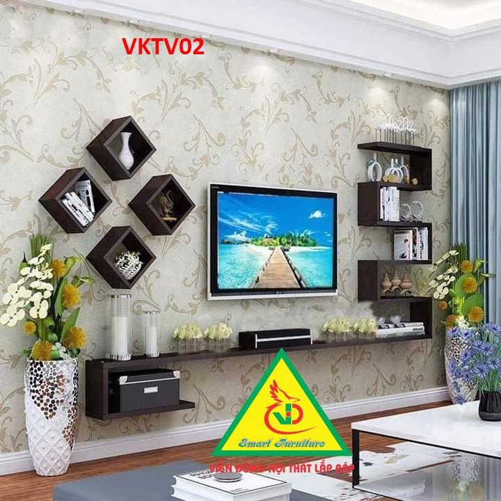 BỘ KỆ TI VI TREO TƯỜNG TRANG TRÍ VKTV02 - NỘI THẤT LÁP RÁP