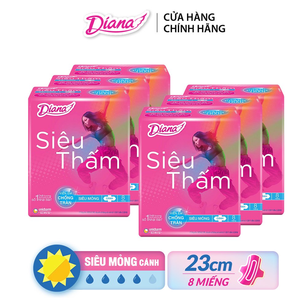 Combo 6 Băng Vệ Sinh Diana Siêu Thấm Cánh (Gói 8 Miếng)