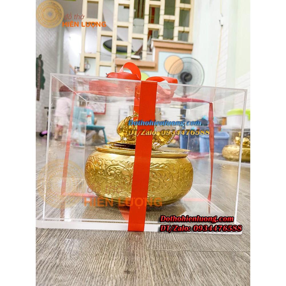 Bộ Trầu Cau Mạ Vàng 24K Gôm: 01 Cơi Trầu + 01 Bộ Cau 5 + Hộp Mica Cao Cấp - Quà Tặng Thờ Cúng Ý Nghĩa