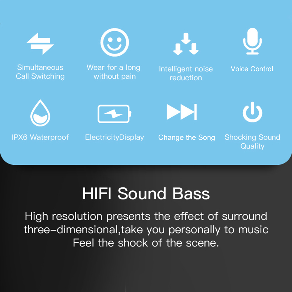 Tai Nghe Nhét Tai Không Dây Âm Thanh Nổi Bluetooth 5.0 TWS Không Thấm Nước Với Hộp Sạc Mic