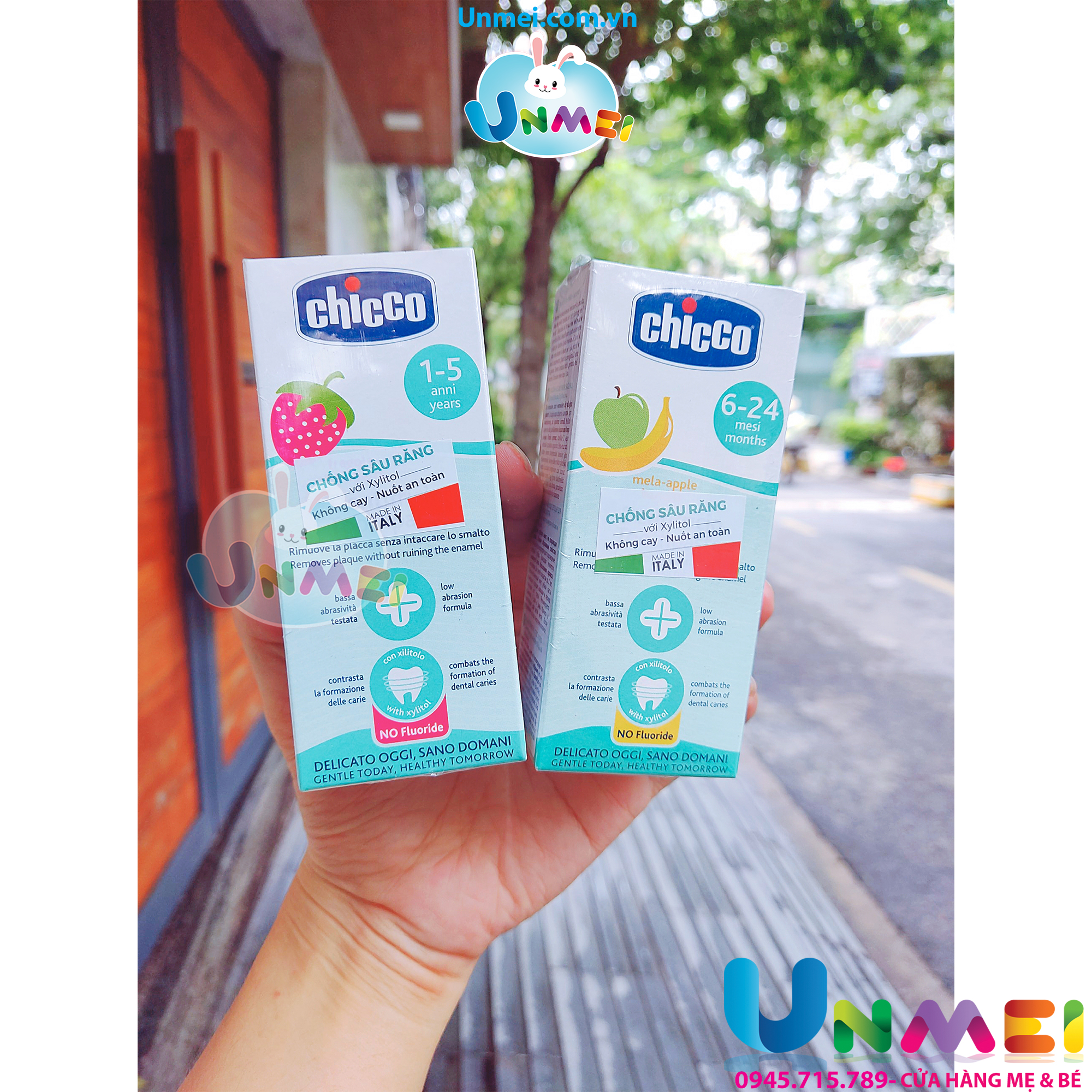 Kem Đánh Răng Chicco Dành Cho Trẻ Em Hương Dâu (1-5 tuổi), Hương Chuối Táo (6 - 24 tháng) Dung Tích 50ml