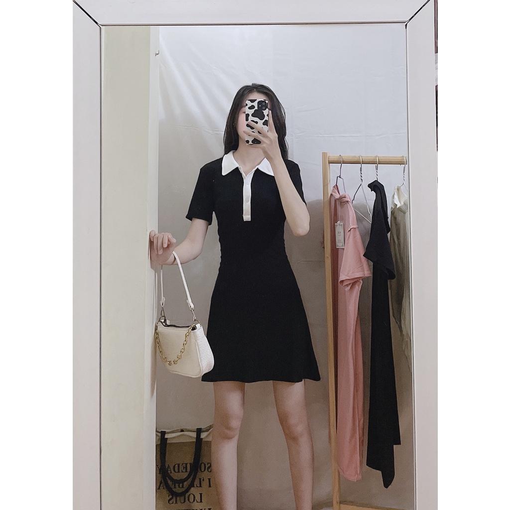 Váy Polo Nữ Đen Dáng Ôm Váy Nữ Ngắn Body Chân Váy Chữ A Len Tăm