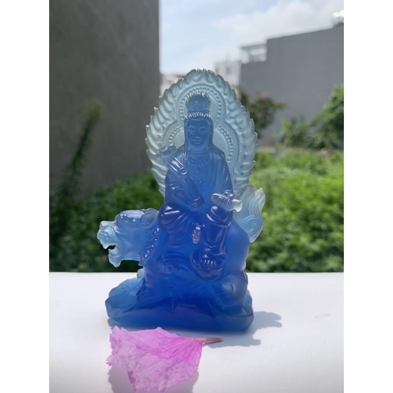 TƯỢNG PHẬT VĂN THÙ BỒ TÁT CƯỠI HỔ LƯU LY 13cm