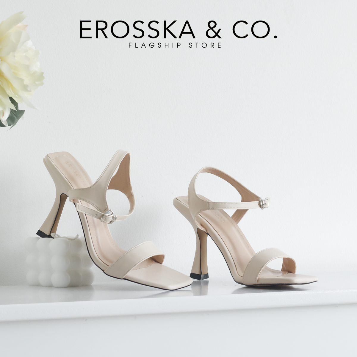 [Form nhỏ tăng 1 size] Erosska - Giày sandal cao gót nữ mũi hở gót nhọn phối dây quai mảnh cao 9cm - EB058