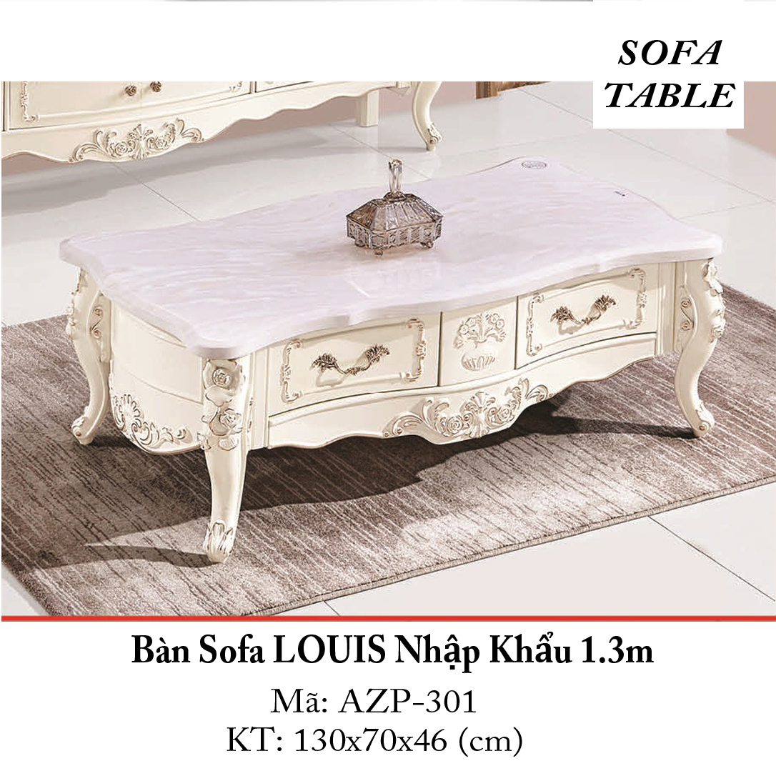 Bàn Sofa LOUIS Mặt Đá Size 1.3m / 2 Ngăn Kéo / Dòng Cao Cấp - Hàng Nhập Khẩu AZP-T301