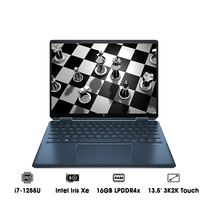 Laptop HP Spectre x360 14-ef0030TU / Nocturne Blue/ Intel Core i7-1255U / RAM 16GB/ 1TB SSD/ Intel Iris Xe Graphics/ 13.5inch Touch3k2k/ 4 Cell/ W11H/ 1Yr - hàng chính hãng