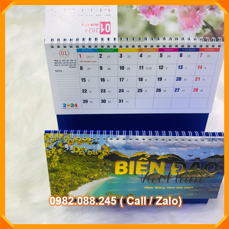 Lịch Để Bàn 2024 Họa Tiết Hoa Phong Cảnh khổ 21.5x16.5cm