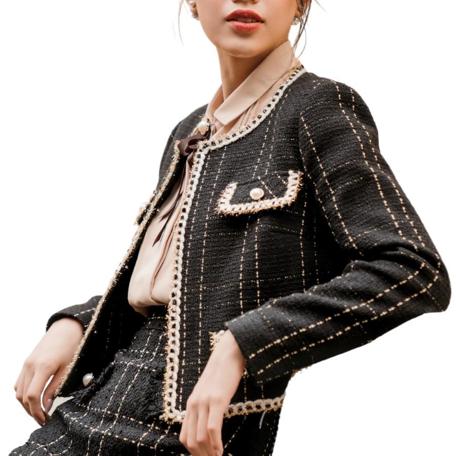 Áo Khoác Tweed Dáng Ngắn Móc Cài A6820037