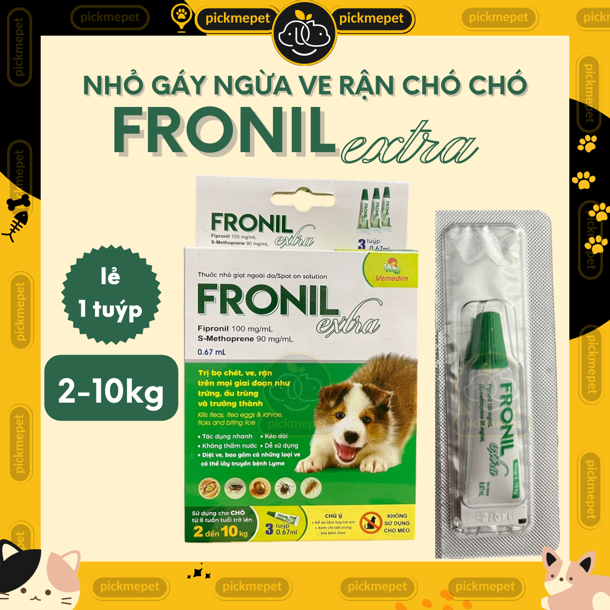 Fronil EXTRA mới Nhỏ gáy ngừa ve rận, bọ chét cho Chó