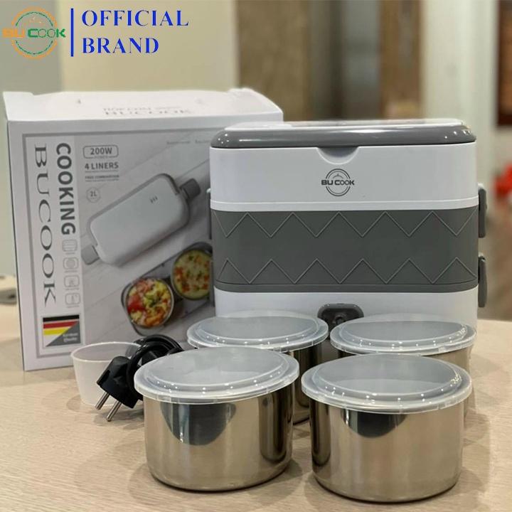 Hộp Cơm Giữ Nhiệt Cắm Điện Hâm Nóng Thức Ăn 2 Tầng Inox BUCOOK DFH-C02 Cho Dân Văn Phòng