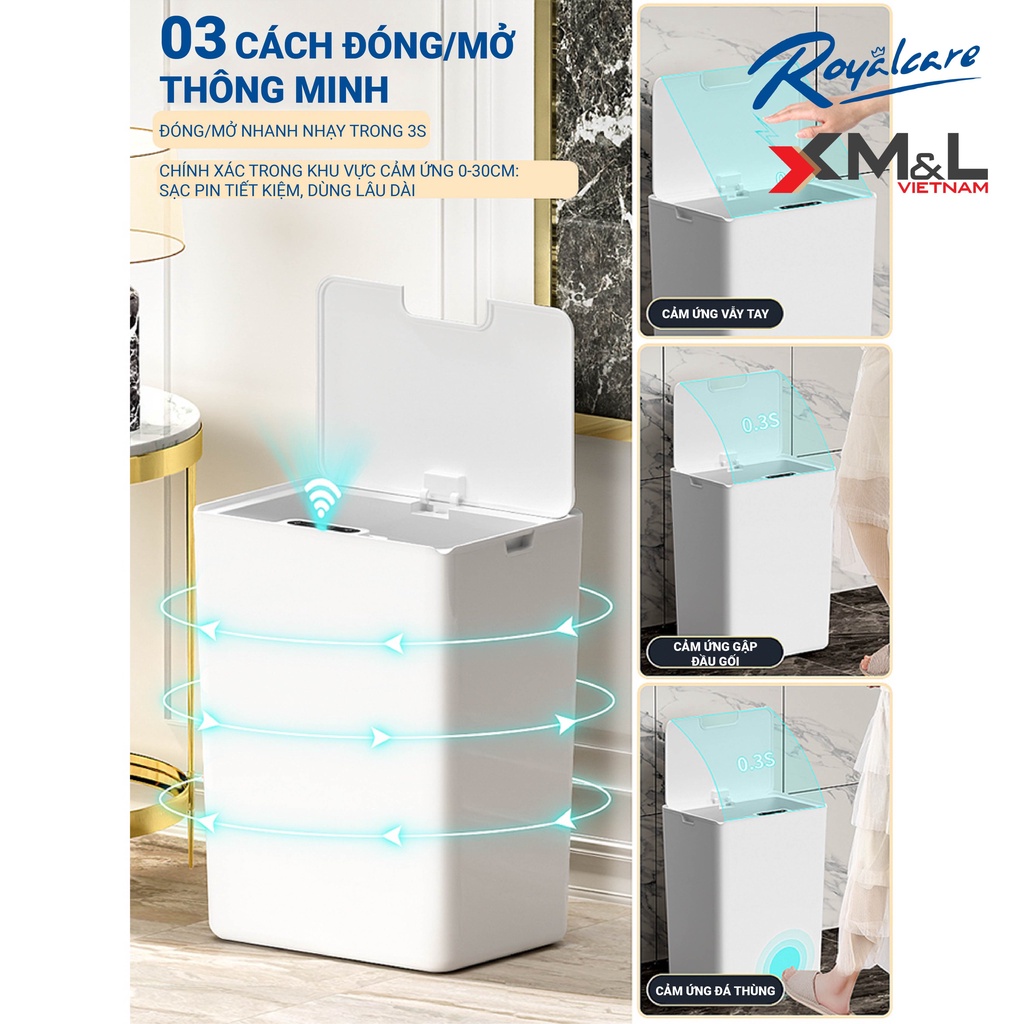 Thùng rác thông minh M&L FH-2 - Thùng rác cảm ứng tự động phong cách Hàn Quốc bảo hành chính hãng