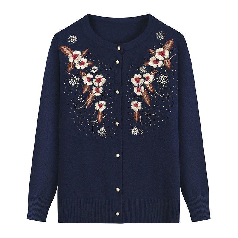 Áo khoác len cardigan trung niên nữ cho bà cho mẹ_ áo len dệt kim thêu hoa cao cấp
