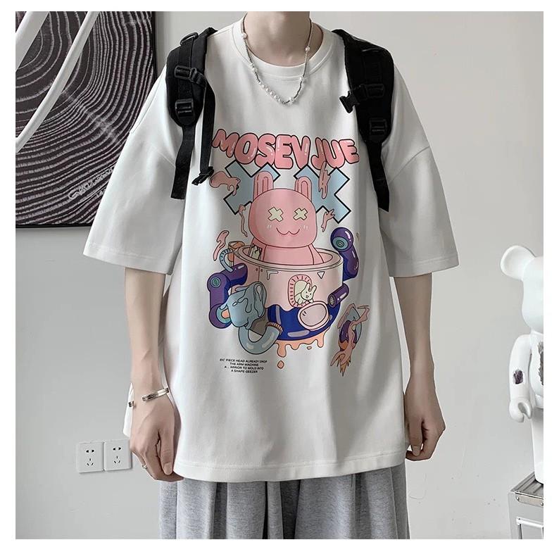 Áo Thun MOSEVJUE 2 Màu Tím, Trắng tay lỡ form rộng Unisex 38-65kg Nam Nữ