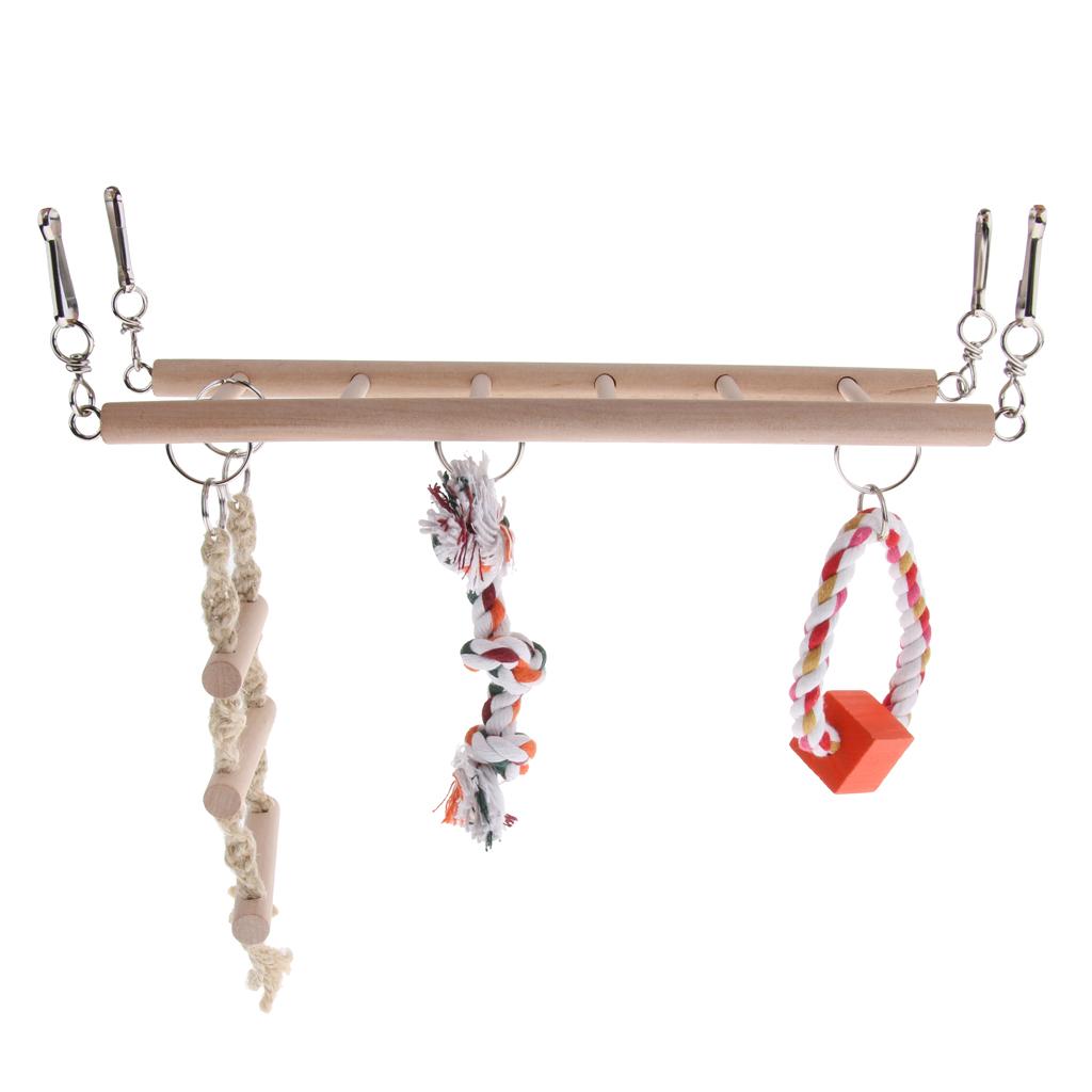 Bird Chew Toy Parrot Climbing Ladder Swinging Wooden Bridge Hanging Toy