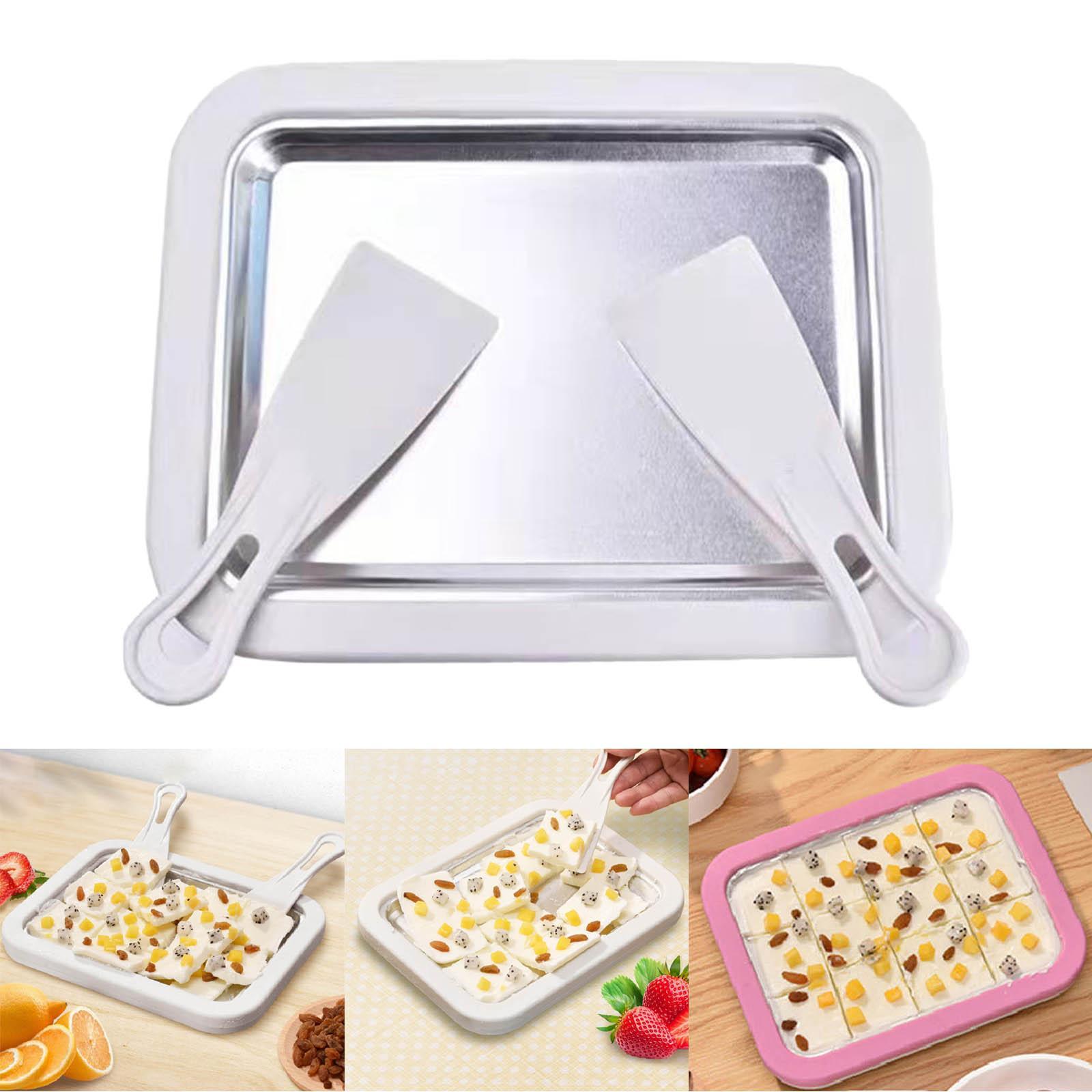 Instant Ice Cream Maker Pan and Scraper Set, Food Grade Stainless Steel, Sweet Fried Food Plate, Family Use