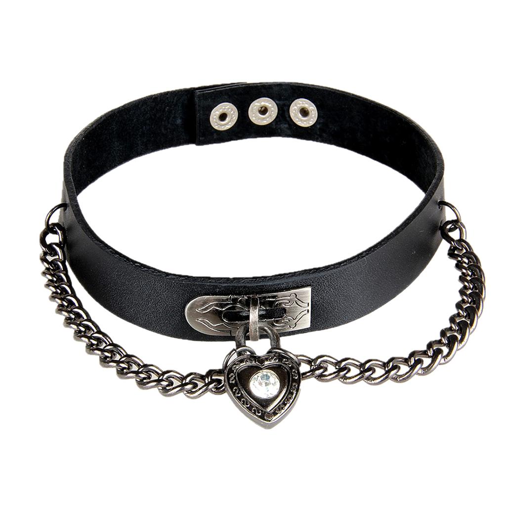 Vintage Black Fashion PU Choker Necklace Love Heart Alloy Pendant Collar