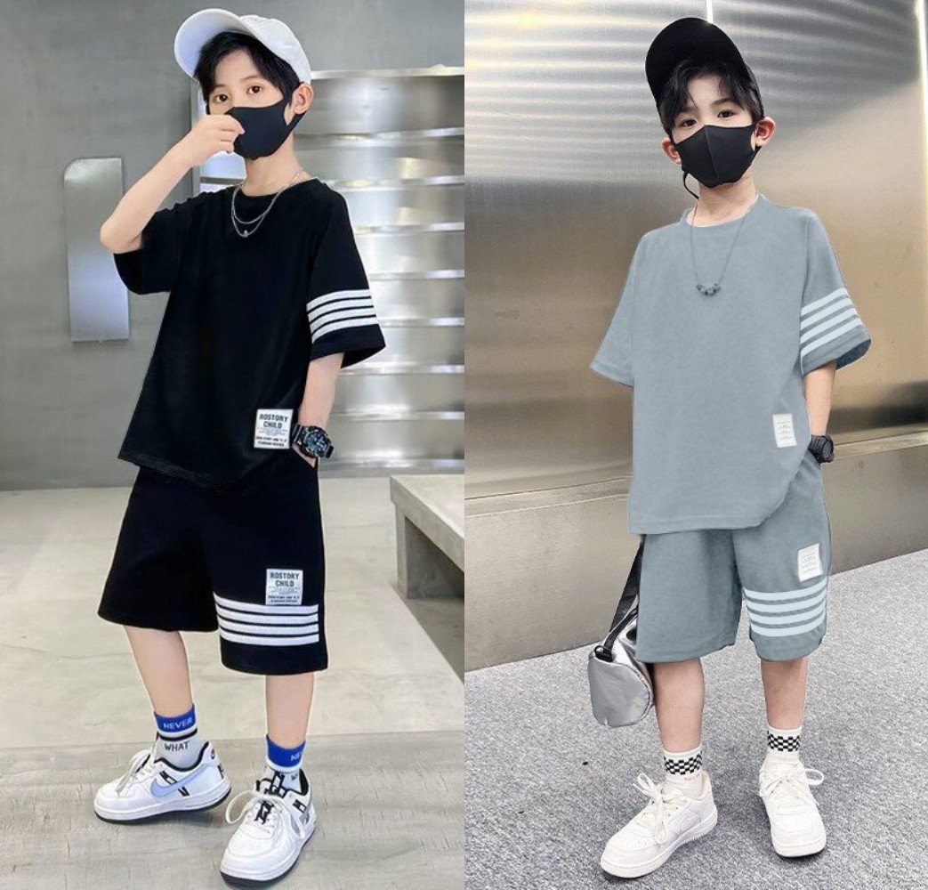 Bộ quần áo trẻ em mùa hè dành cho bé trai 18-45kg mẫu KẺ NGANG. Thiết kế mới, cá tính. HA14