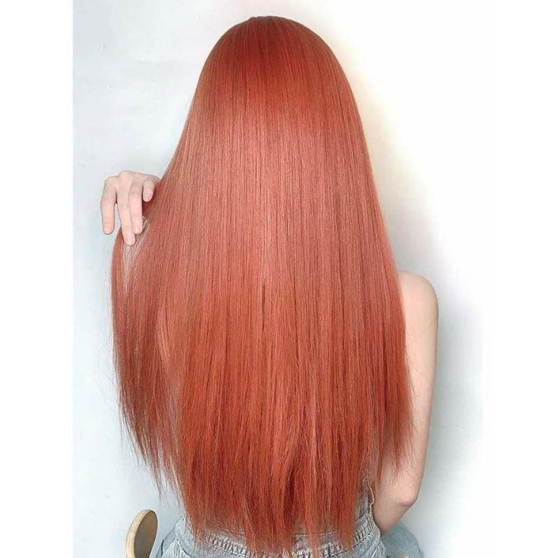 Tóc giả nữ màu đỏ cam - Tặng lưới chùm tóc