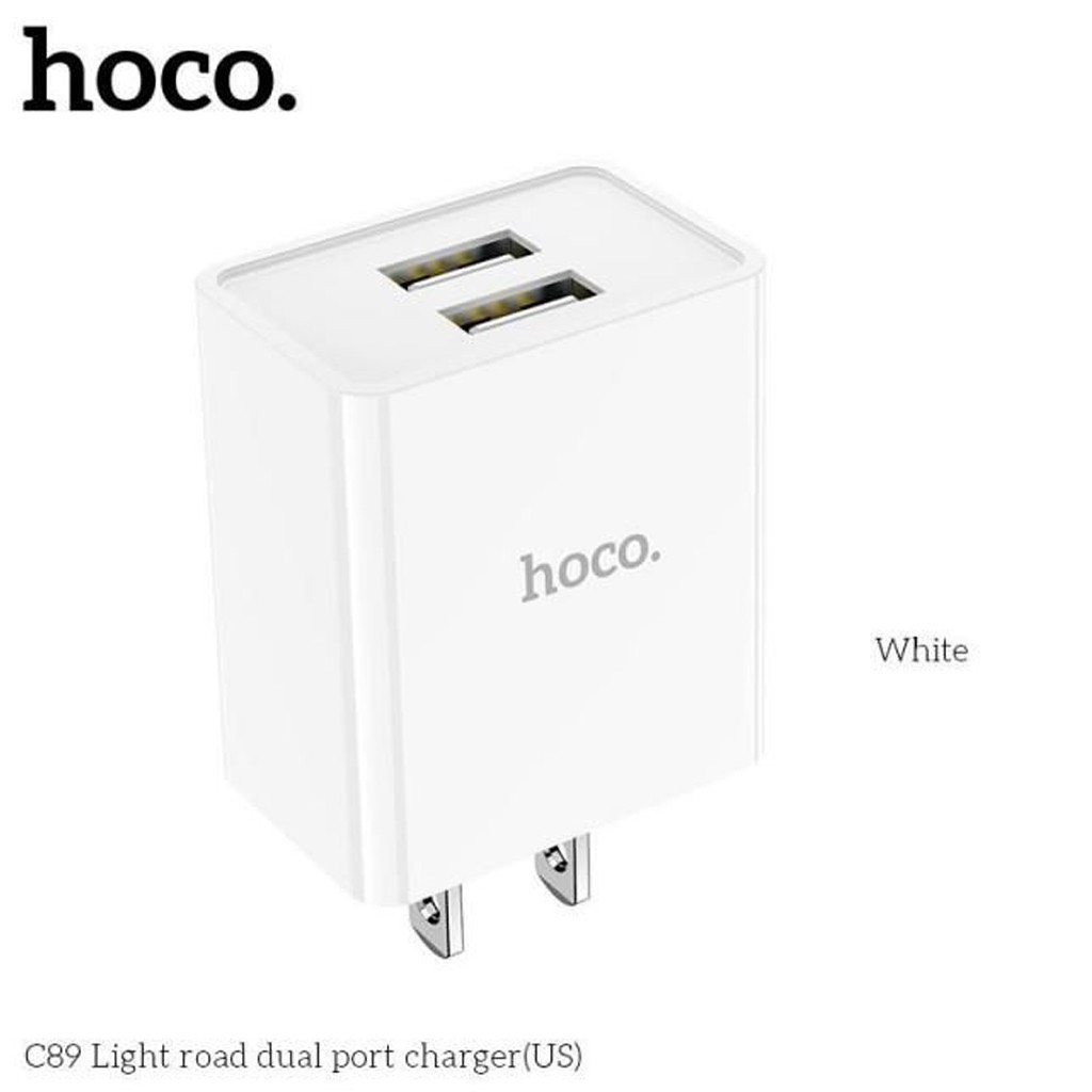 Cốc sạc HOCO C89 - Củ sạc 2 cổng USB tối đa 2.1A, dùng cho iPhone, Samsung và máy khác - Hàng chính hãng