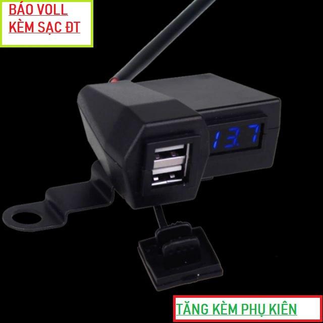 Bộ sạc điện thoại trên xe máy kèm đồng hồ báo vôn ắc quy 2in1 gắn chân gương mẫu mới loại tốt lắp các xe