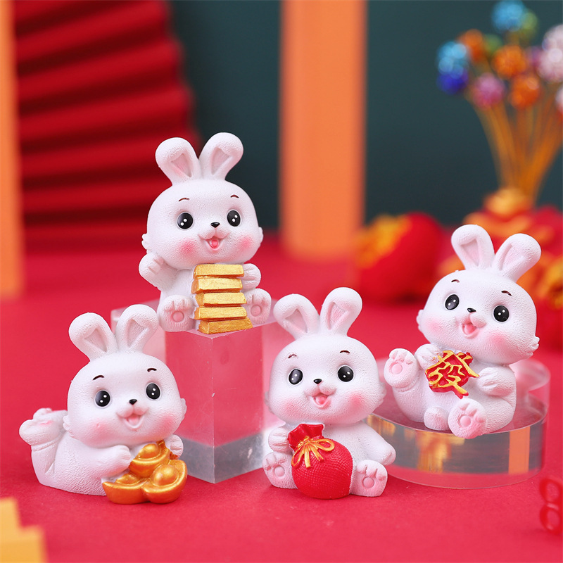 Bộ 04 tượng Thỏ trắng 5cm may mắn - tài lộc