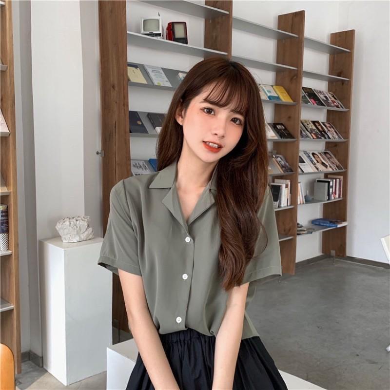 Áo sơmi cổ vest ngắn tay thanh lịch mẫu 2021