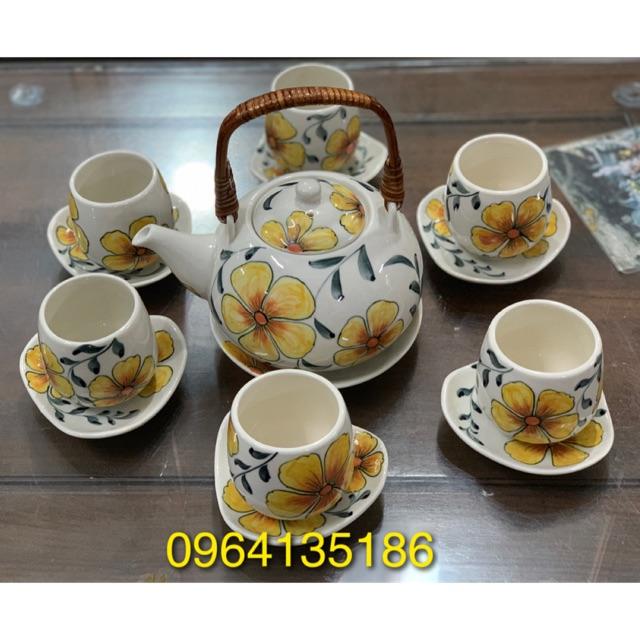 Bộ Trà tống số 1 vẽ hoa trà men bóng gốm sứ Bát Tràng