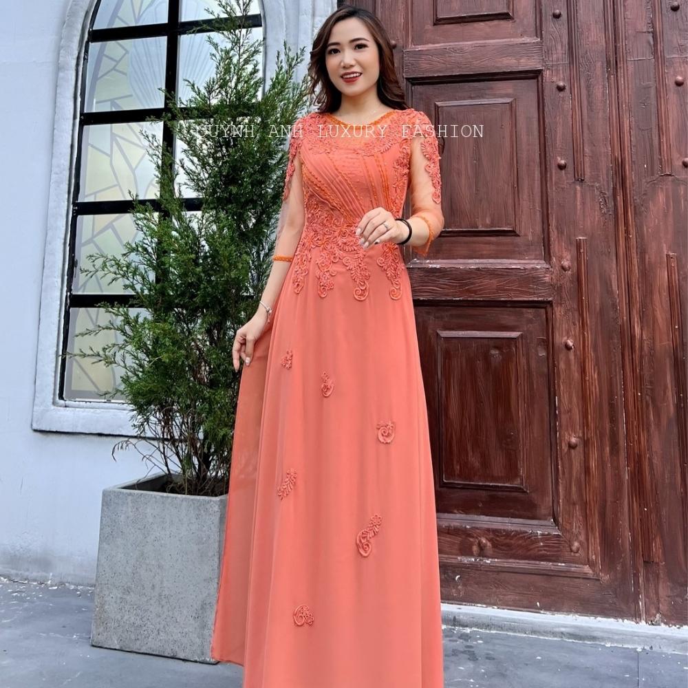 Váy Dạ Hội Áo Dài Cam Đào Trung Niên Sang Trọng Florence Dress