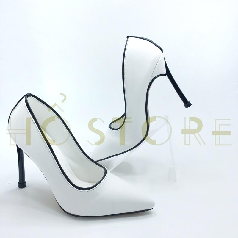 Sandal nữ giày cao gót bít mũi gót nhọn cao 9p màu trắng
