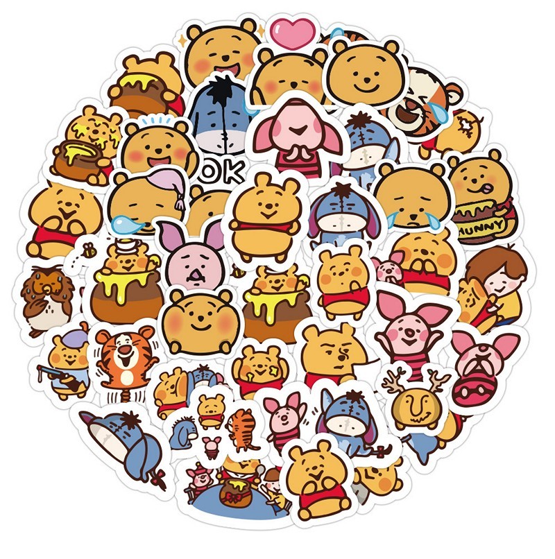 Sticker 50 miếng hình dán Gấu Pooh SetA