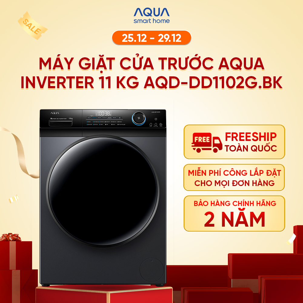 Máy giặt Aqua Inverter 11kg AQD-DD1102G.BK lồng ngang - Freeship toàn quốc - Hỗ trợ lắp đặt - Hàng chính hãng