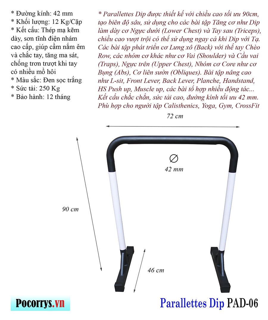 Combo 3 bộ Xà kép, Dụng cụ chống đẩy, Parallettes Pocorrys 06, Màu đen trắng