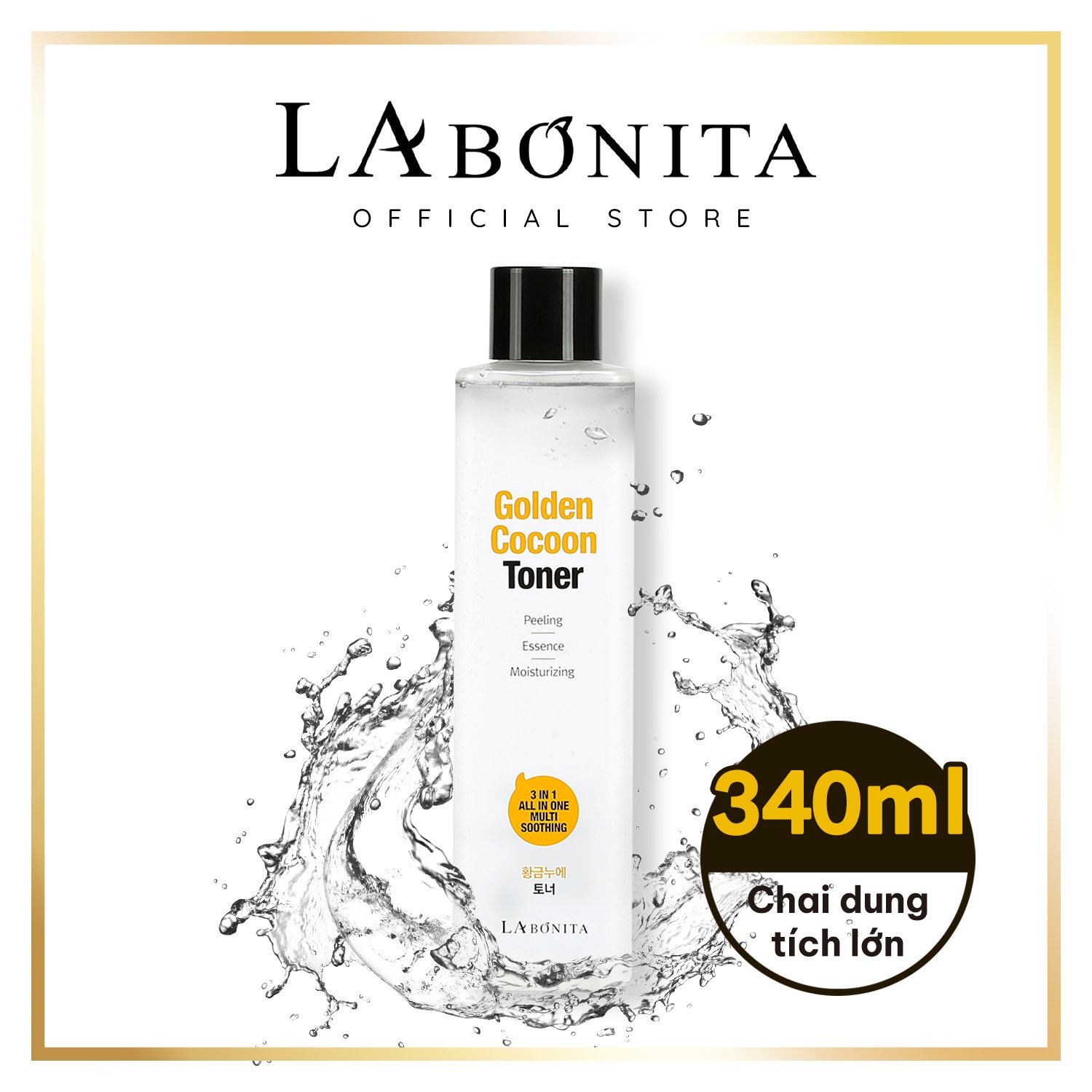 Nước hoa hồng làm sạch, cân bằng, dưỡng ẩm da - La Bonita Golden Cocoon Toner 340ml