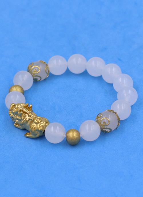 Vòng tay Tỳ Hưu inox Mix Thạch Anh Trắng 10 ly VTATRTHTRHKHB10 - hợp mệnh Kim, mệnh Thủy