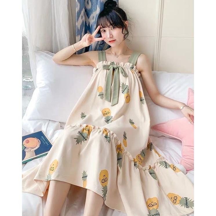 Váy mặc nhà - 2 dây cột -chất liệu cotton-mềm- mát -mịn