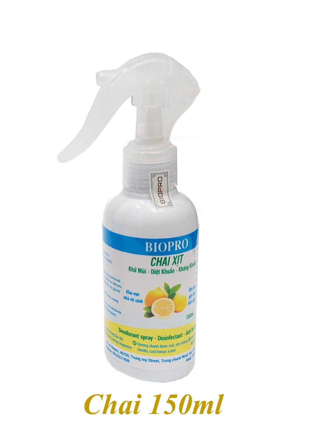 Chai xịt 150ml Biopro khử mùi diệt khuẩn kháng khuẩn Khu vực gây mùi khó chịu Khu vực nhà vệ sinh Hương chanh thơm mát