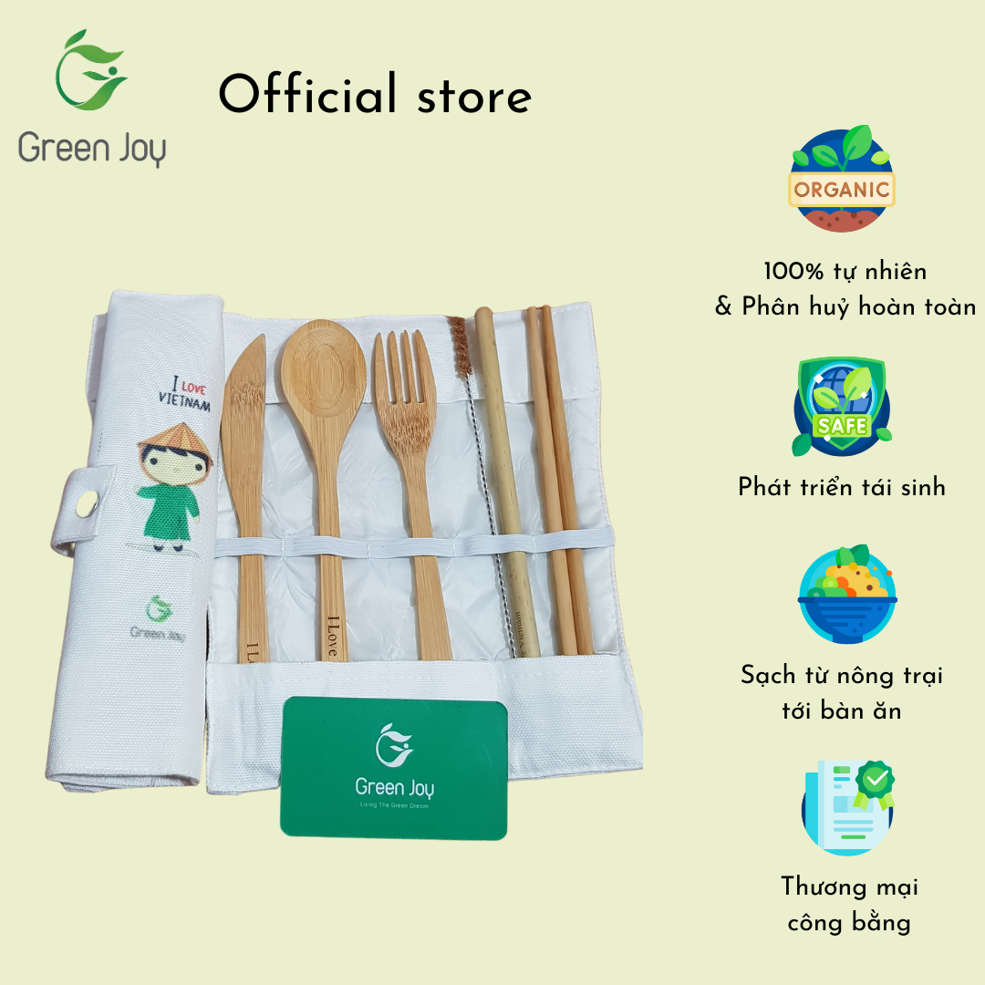 Set dao muỗng nĩa Green Joy (bọc vải)