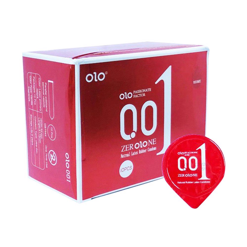 Bao cao su OLO 0.01 Đỏ siêu mỏng, nóng ấm - Hộp 10 cái