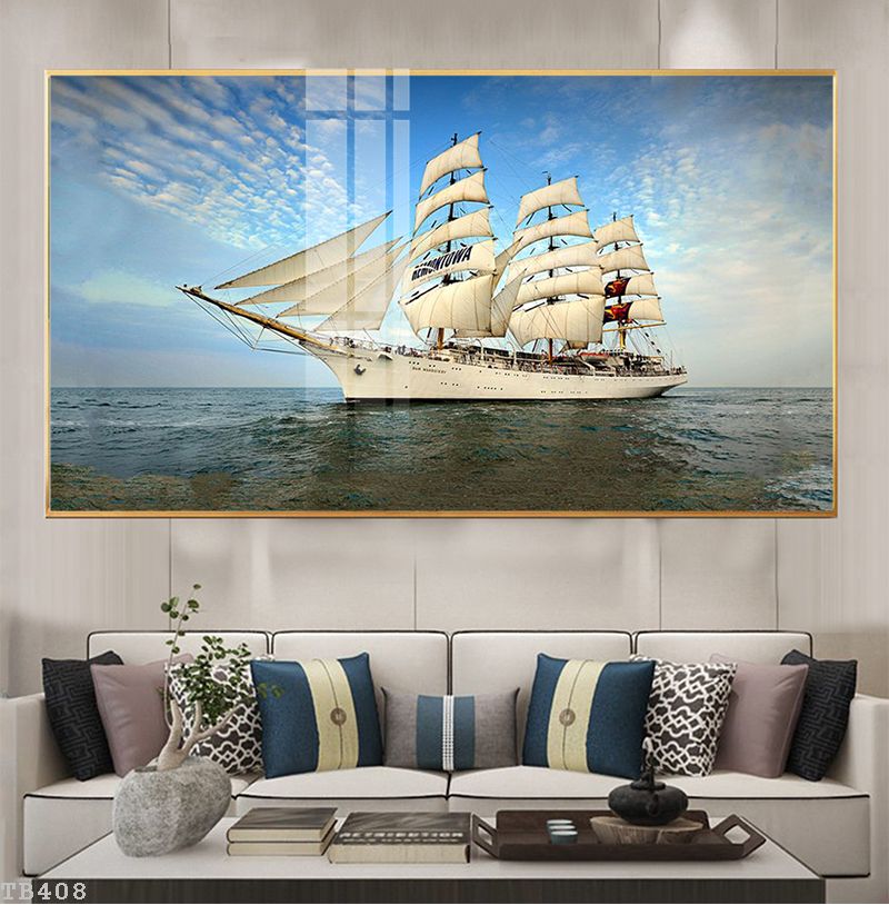 Tranh Thuyền Buồm Trên Biển Đem Lại Tài Lộc - Tranh Canvas Treo Tường Phong Thủy